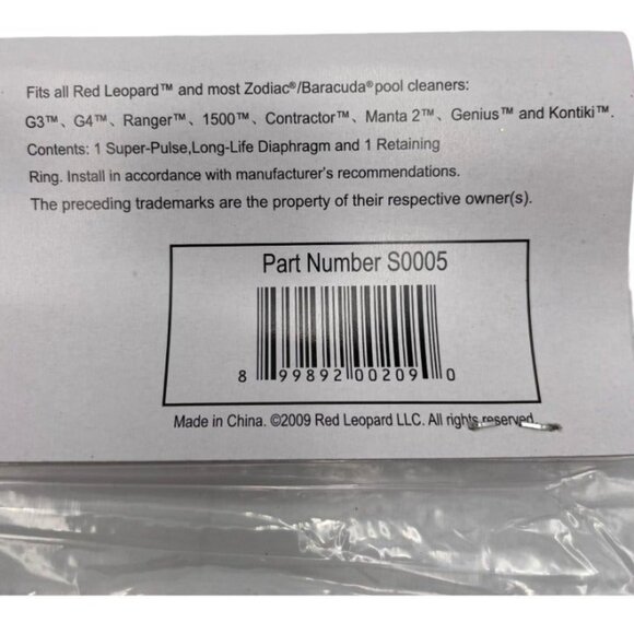 Red Leopard Diaphragm / Zodiac Barracuda Pool Vacuum Cleaner Part S0005 / 2 Pack - Picture 5 of 6